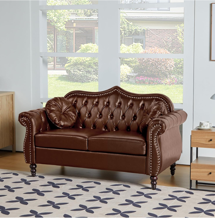 Modern Classic Chesterfield Sofa Set - 2-Seater - Antique Wood Hub