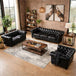 Antique Wood Hub Chesterfield sofa in Black Leatherette, 3+2+1 = 6 Seater Sofa