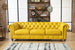 Antique Wood Hub Chesterfield sofa in Yellow Leatherette, 3 Seater Sofa