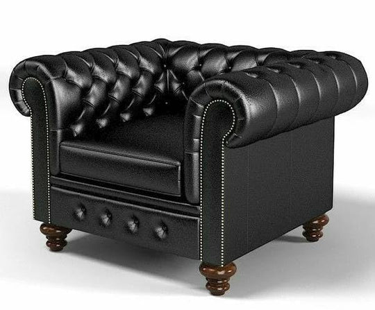 Antique Wood Hub Chesterfield 3+1 leatherette sofa set with ottoman – additional gallery image 4