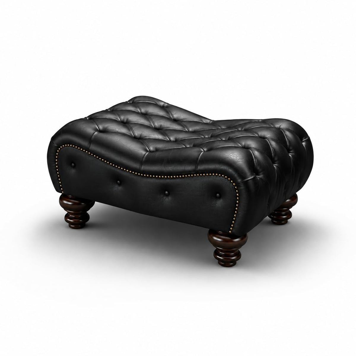 Antique Wood Hub Chesterfield 3+1 leatherette sofa set with ottoman – additional gallery image 5
