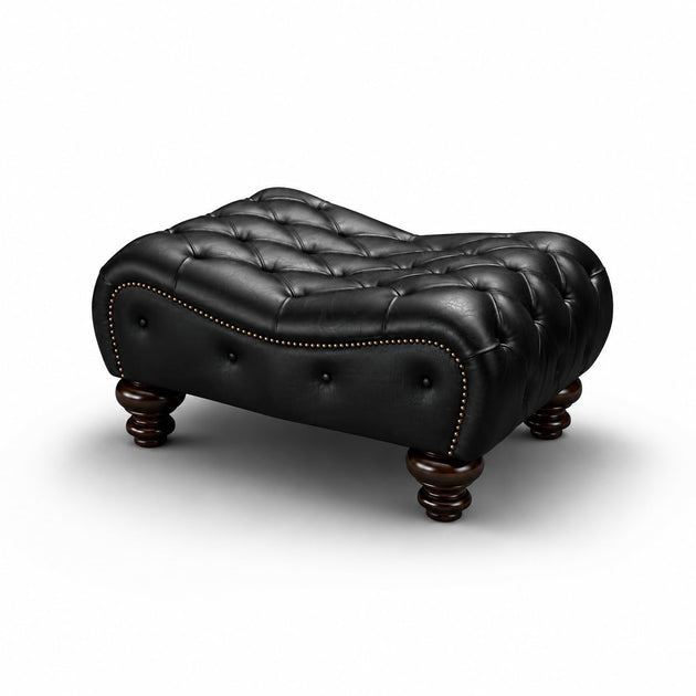 Antique Wood Hub Chesterfield 3+1 leatherette sofa set with ottoman – additional gallery image 5