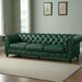 Antique Wood Hub Chesterfield sofa in Bottle Green Leatherette, 3 Seater Sofa