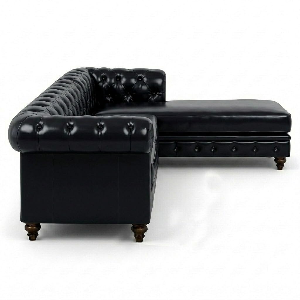 Antique Wood Hub 5-seater Chesterfield L-shaped sofa design and upholstery detail