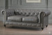 Antique Wood Hub Chesterfield sofa in Grey Leatherette, 2 Seater Sofa