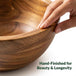 Acacia Wood Salad Bowl Set with 2 Serving Spoons | Large Wooden Fruit & Pasta Bowl | Rustic Kitchen Serving Bowl