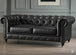 Antique Wood Hub Chesterfield sofa in Black Leatherette, 2 Seater Sofa