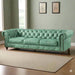 Antique Wood Hub Chesterfield sofa in Mint Green Leatherette, 3 Seater Sofa