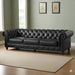 Antique Wood Hub Chesterfield sofa in Black Leatherette, 3 Seater Sofa