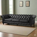 Antique Wood Hub Chesterfield sofa in Black Leatherette, 3 Seater Sofa
