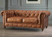 Antique Wood Hub Chesterfield sofa in Brown Leatherette, 2 Seater Sofa