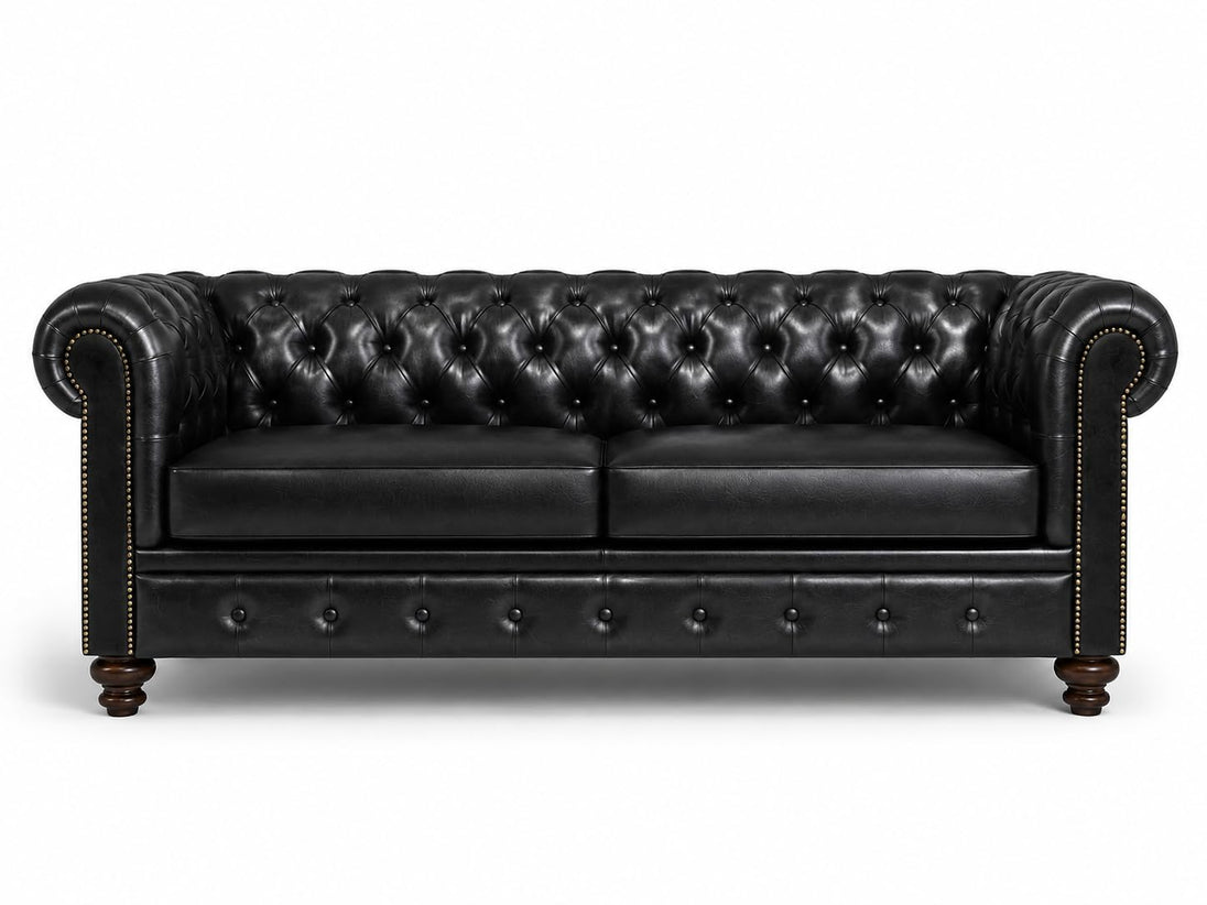 Antique Wood Hub Chesterfield 3+1 leatherette sofa set with ottoman – additional gallery image 3