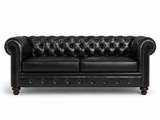 Antique Wood Hub Chesterfield 3+1 leatherette sofa set with ottoman – additional gallery image 3