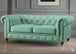 Antique Wood Hub Chesterfield sofa in Mint Green Leatherette, 2 Seater Sofa