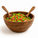Acacia Wood Salad Bowl Set with 2 Serving Spoons | Large Wooden Fruit & Pasta Bowl | Rustic Kitchen Serving Bowl