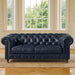 Antique Wood Hub Chesterfield sofa in Blue Leatherette, 2 Seater Sofa