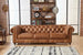Antique Wood Hub Chesterfield sofa in Brown Leatherette, 3 Seater Sofa
