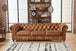 Antique Wood Hub Chesterfield sofa in Brown Leatherette, 3 Seater Sofa