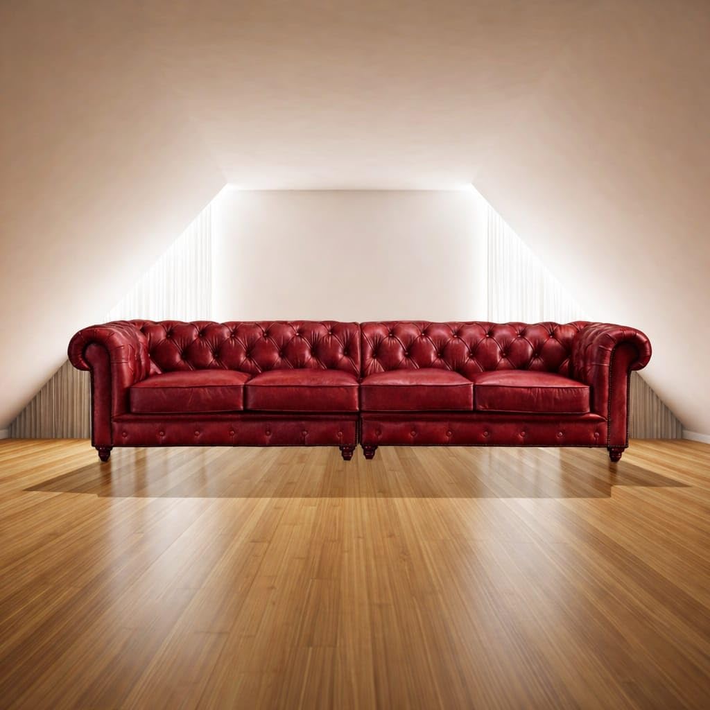Antique Wood Hub Chesterfield sofa in Maroon Leatherette, 2+2 = 4 Seater Sofa