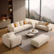 Antique Wood Hub sofa in Off White Boucle, 3+2+1 = 6 Seater Sofa + Ottoman