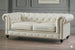 Antique Wood Hub Chesterfield sofa in White Leatherette, 2 Seater Sofa