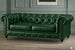 Antique Wood Hub Chesterfield sofa in Bottle Green Leatherette, 2 Seater Sofa