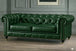 Antique Wood Hub Chesterfield sofa in Bottle Green Leatherette, 2 Seater Sofa