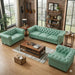 Antique Wood Hub Chesterfield sofa in Mint Green Leatherette, 3+2+1 = 6 Seater Sofa