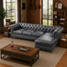 Antique Wood Hub 5-seater Chesterfield L-shaped leatherette sofa in Grey