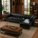 Antique Wood Hub 5-seater Chesterfield L-shaped leatherette sofa in Black