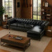 Antique Wood Hub 5-seater Chesterfield L-shaped leatherette sofa in Black