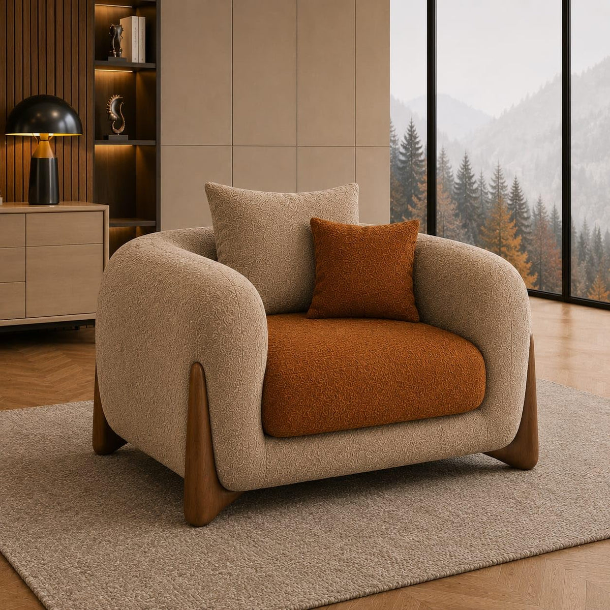 Antique Wood Hub Chesterfield sofa – Rust Brown and Taupe detail view 5