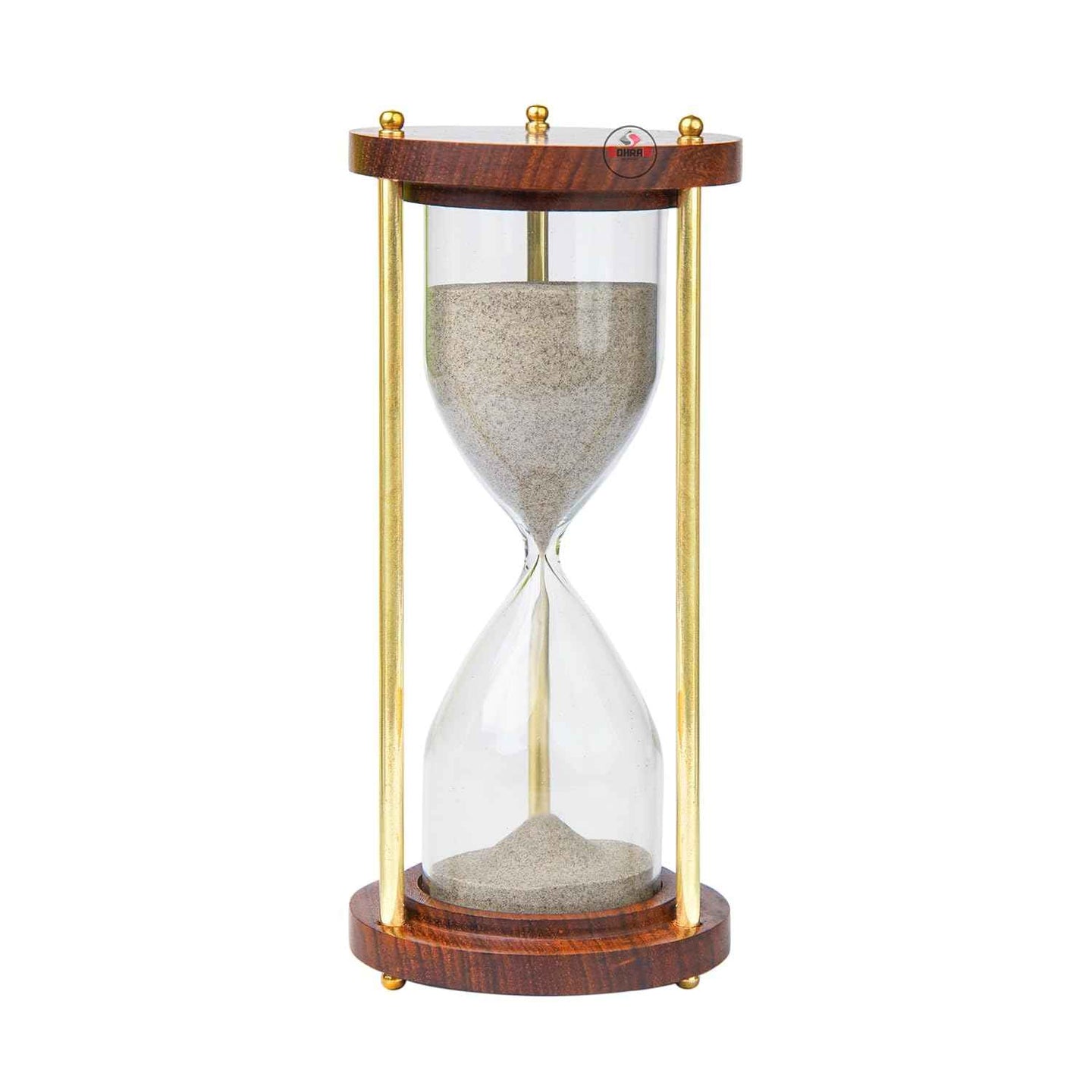 5.5 Inch Wooden Sand Timer with Brass Frame | Vintage Hourglass Decorative Showpiece for Home & Office