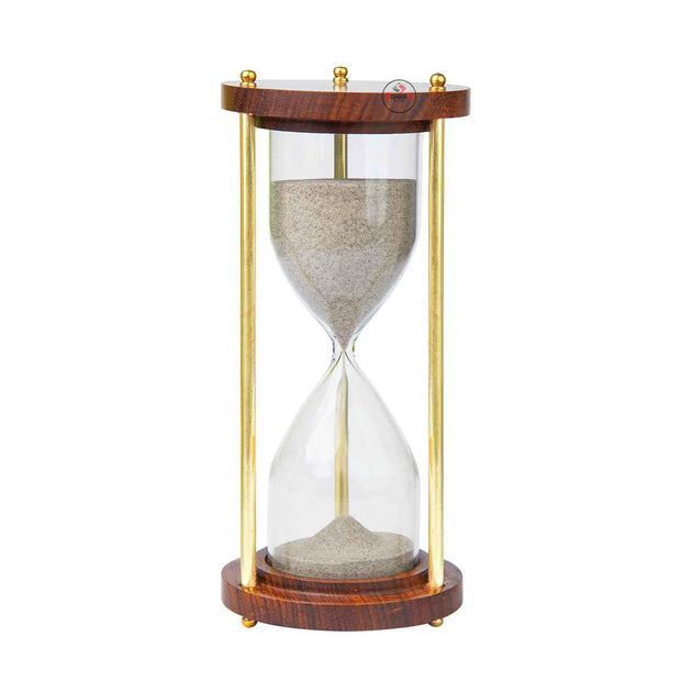 5.5 Inch Wooden Sand Timer with Brass Frame | Vintage Hourglass Decorative Showpiece for Home & Office