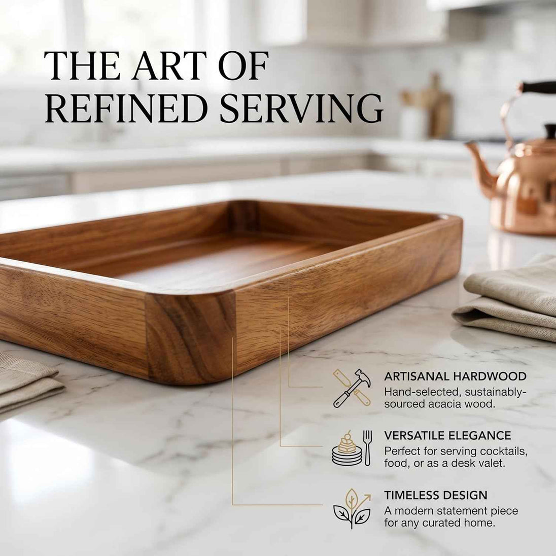 Solid Mango Wood Rectangular Serving Tray – Premium Wooden Serving & Display Tray
