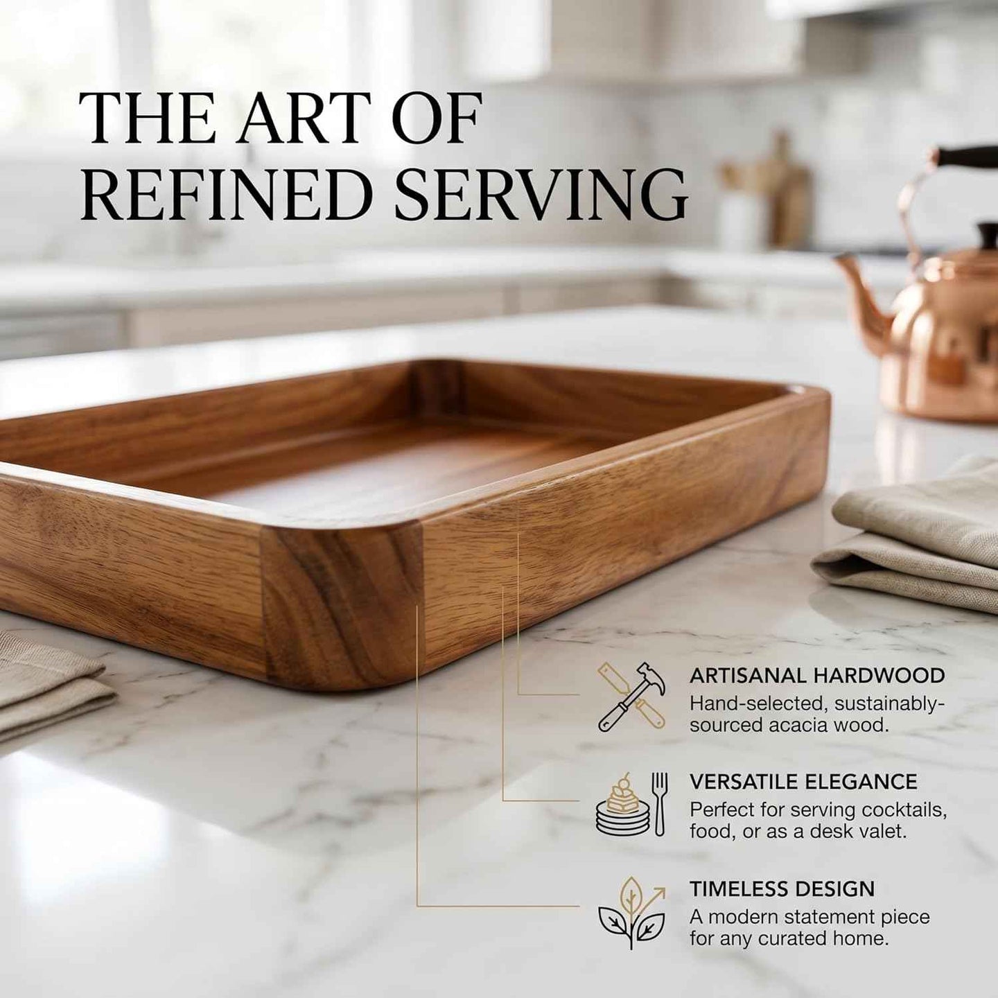 Solid Mango Wood Rectangular Serving Tray – Premium Wooden Serving & Display Tray