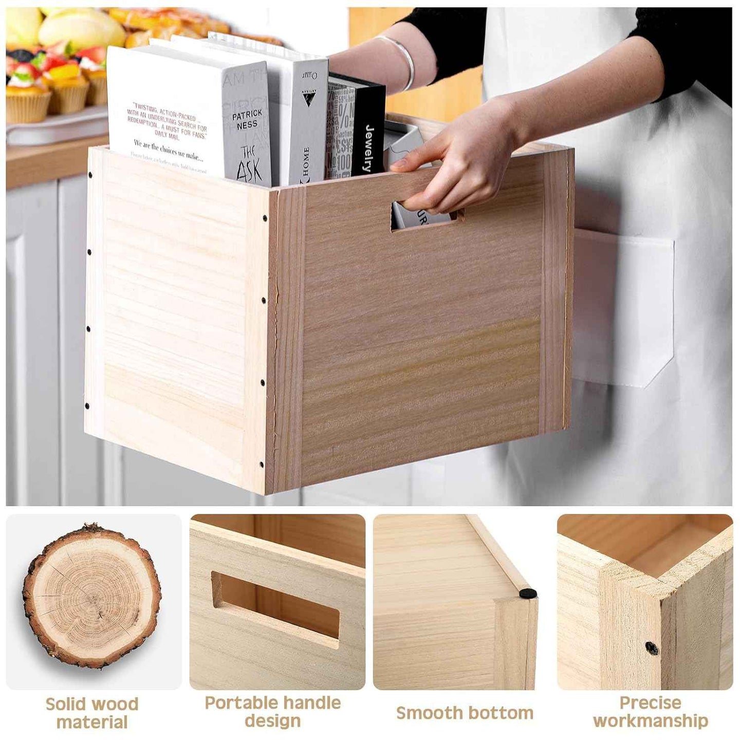 Storage Baskets for Shelves Closet 14 x 10 x 10 Inch Wood Storage Bins Decorative Wooden Box Cube