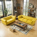 Antique Wood Hub Chesterfield sofa in Yellow Leatherette, 3+2 = 5 Seater Sofa