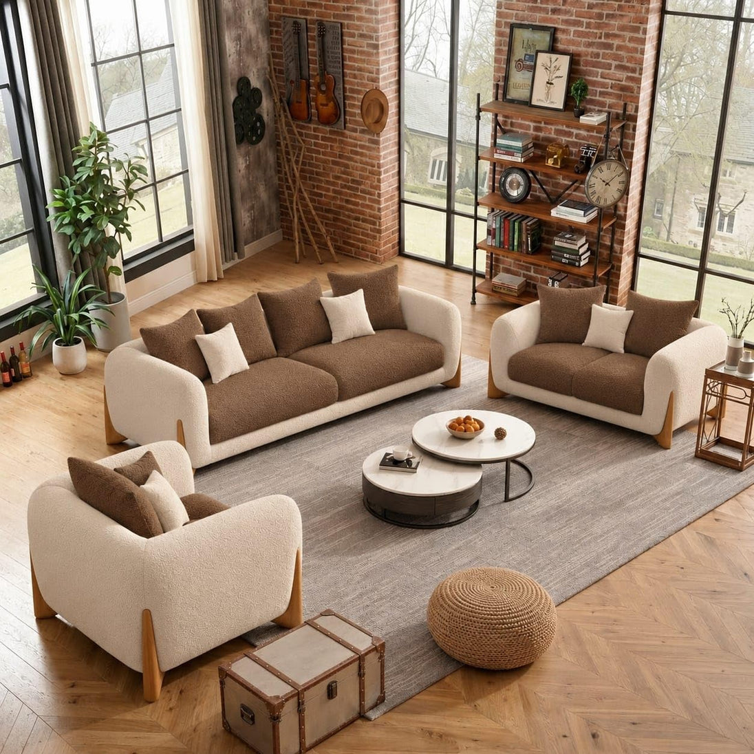 Beige+Coffee - 3+2+1 Seater