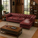 Antique Wood Hub 5-seater Chesterfield L-shaped leatherette sofa in Cherry Red