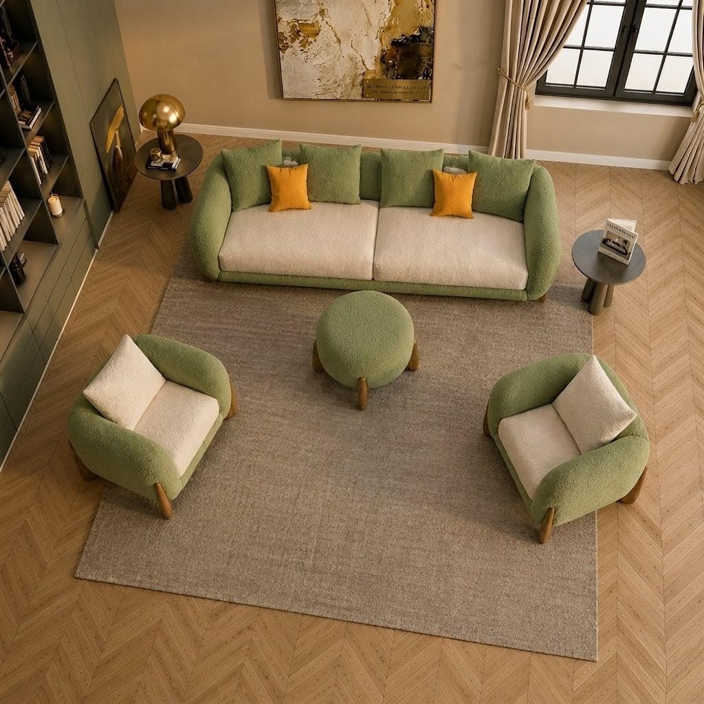 3+1+1+Ottoman, Olive Green - Cream