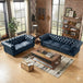 Antique Wood Hub Chesterfield sofa in Blue Leatherette, 3+2 = 5 Seater Sofa