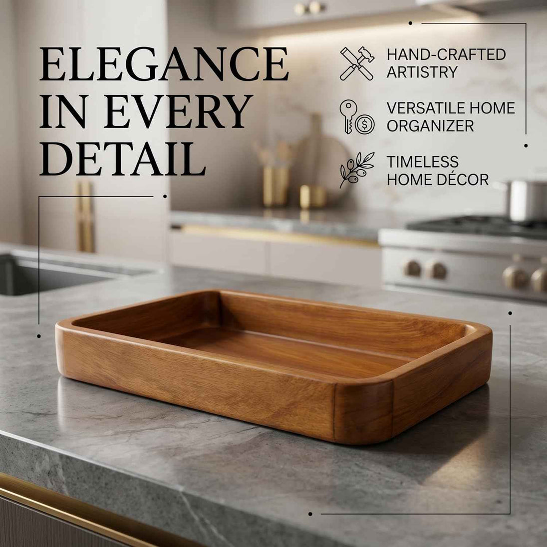 Solid Mango Wood Rectangular Serving Tray – Premium Wooden Serving & Display Tray