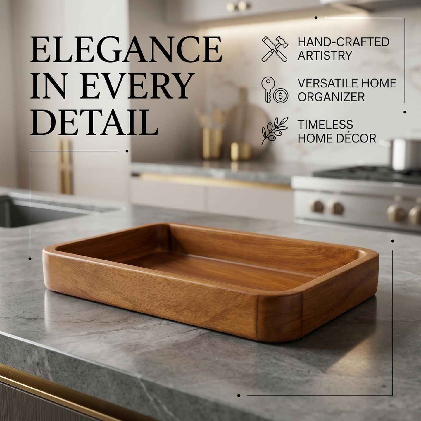 Solid Mango Wood Rectangular Serving Tray – Premium Wooden Serving & Display Tray