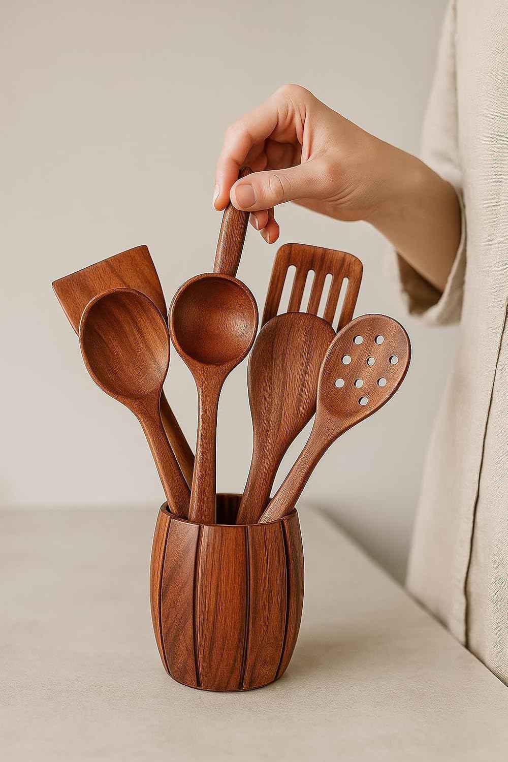 Wood Compact Flip/Spatula/Ladle For Cooking Dosa/Roti/Chapati | Kitchen Tools | No Harmful Polish