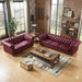 Antique Wood Hub Chesterfield sofa in Maroon Leatherette, 3+2 = 5 Seater Sofa