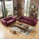 Antique Wood Hub Chesterfield sofa in Maroon Leatherette, 3+2 = 5 Seater Sofa