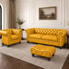 Antique Wood Hub Chesterfield leatherette 3+1 sofa set with ottoman – Mustard colour