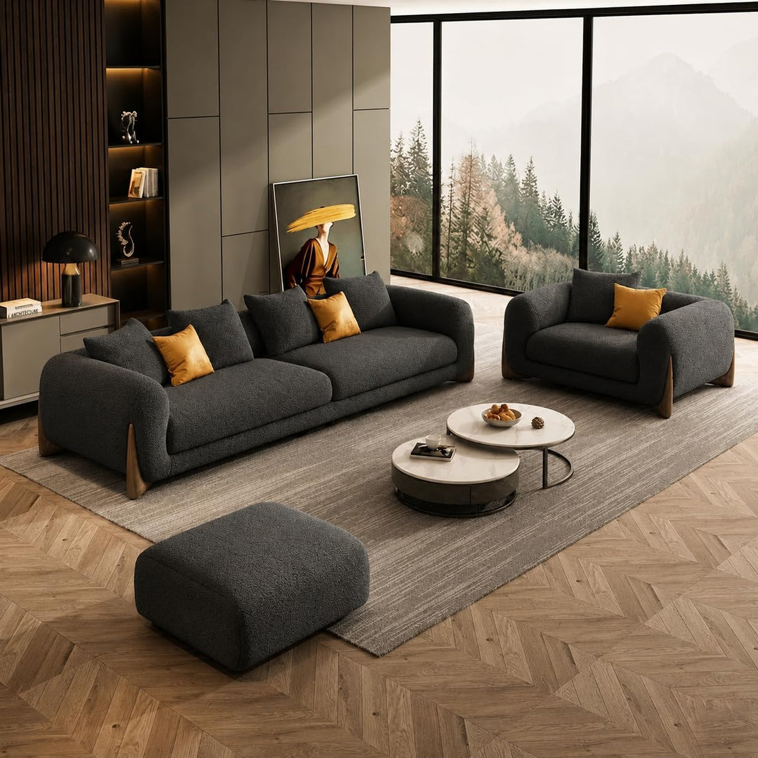 3+1+Ottoman, Charcoal Grey