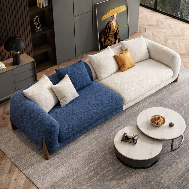 Blue and Off White, 3 Seater